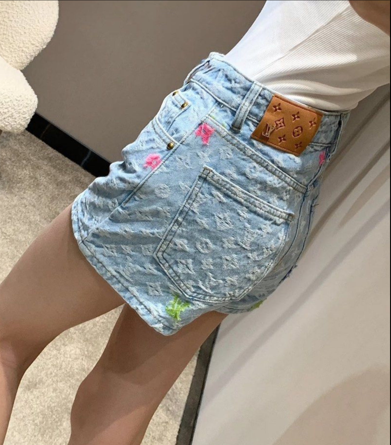 LV MONOGRAM DENIM SHORTS