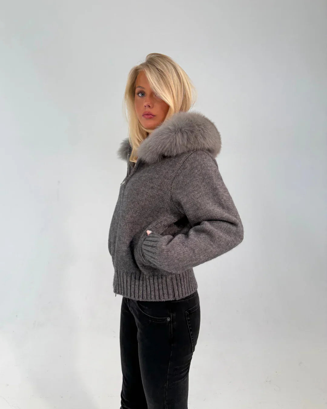FUR ZIP JACKET GREY