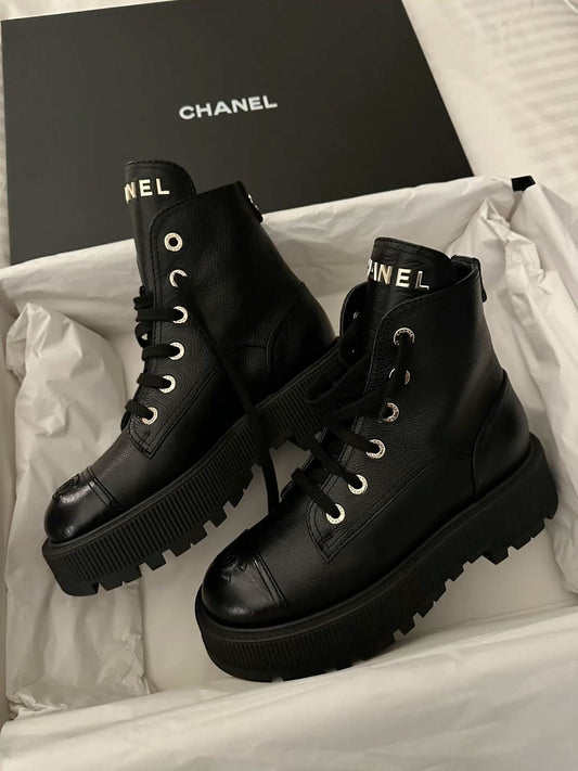 CC Lace-Up Logo Ankle Boots