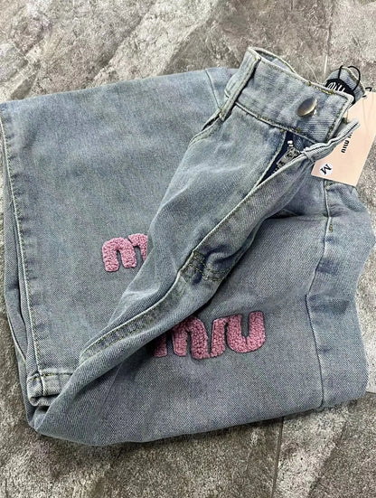 MIU MIU JEANS PINK LETTERS